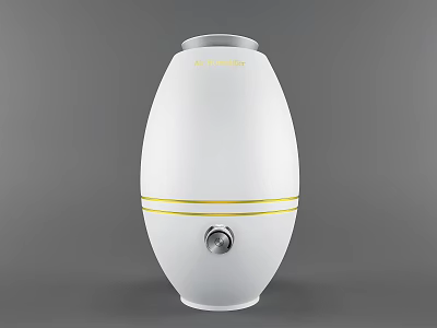 White Oval Daily Use Electric Humidifier With Yellow Stripes And Control Knob Design 3d model