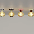 Four Modern Round Ceiling Lights With Colored Bases And Illuminated Glass Shades