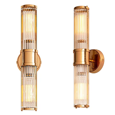 Elegant Modern Gold Frame Wall Sconces With Vertical Glass Stripes And Warm Lighting 3d model