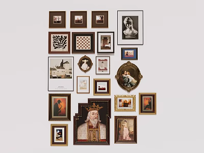 Abstract Painting Wall Display With Various Framed Artworks And Diverse Styles 3d model