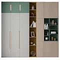 Modern Green And Wooden Decorative Cabinet With Shelves Holding Books Vases And Decorations
