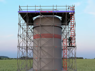 High Quality Hardware Tools for Large Tank Construction with Scaffolding and Worker 3d model