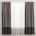 Elegant Dark Brown Curtains With White Sheer Inner Layer And Decorative Trim 3d model