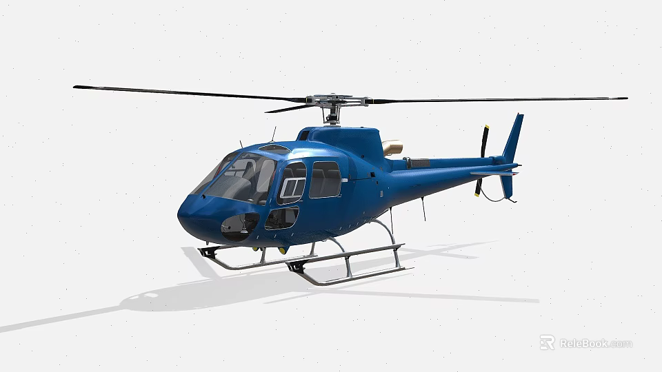Blue Helicopter With Rotors Fuselage Landing Gear And Exterior Design 3d model 