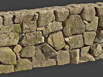 Building Exterior Wall With Natural Irregular Stones And Moss Covered Surface 3d model