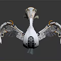 Mechanical Bird With White Body Blue Details Intricate Metallic Structure And Outstretched Wings