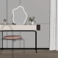 Elegant Modern Dressing Table With Decorative Mirror Pink Cushion Chair And Green Plant