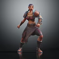 Armored Female Warrior Character in Battle Stance with Leather Armor and Metal Pauldrons