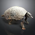 Armadillo With Scaly Shell In Walking Posture On Smooth Dark Surface 3d model