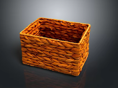 Woven Brown Square Storage Basket With Natural Wicker For Home Organizing Decor 3d model