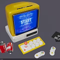 Retro Vintage Gaming Electronic Setup With Classic TV Joystick Controller White Gamepads And Floppy Disks