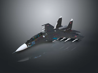 Detailed Military Fighter Jet Model With Black Body White Nose And Cockpit 3d model