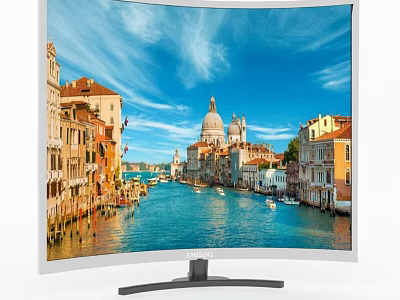 Curved Computer Monitor With Vibrant Venice Canal Scenery White Frame And Black Stand Design 3d model