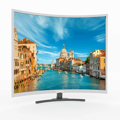 Curved Computer Monitor With Vibrant Venice Canal Scenery White Frame And Black Stand Design 3d model