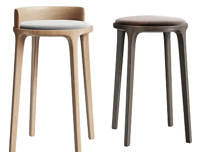 Modern Bar Stools with Wooden Frame Upholstered Seats Backrest Design Light and Dark Wood Tones 3d model
