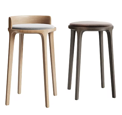 Modern Bar Stools with Wooden Frame Upholstered Seats Backrest Design Light and Dark Wood Tones 3d model