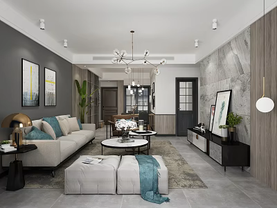Modern Living Room Interior Design With Sofa Coffee Table Chandelier And Decorative Paintings 3d model