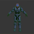 Game Movie Character Purple Armored Warrior With Blue Helmet Full Body Armor Standing Pose