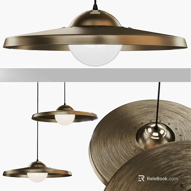 Modern Brass Pendant Light With Disc Shaped Canopy And Spherical Bulb Design 3d model 