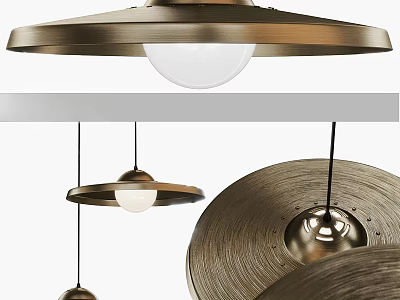 Modern Brass Pendant Light With Disc Shaped Canopy And Spherical Bulb Design 3d model