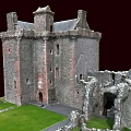 Ancient Castle Architecture With Historic Towers Stone Walls And Green Grassland Ruins