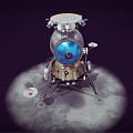 Vintage Lunar Lander Spacecraft With Blue Dome And Metal Legs On Gray Ground