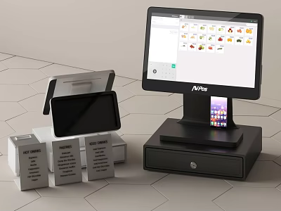 Modern POS Terminal System With Touch Screen Cash Drawer And Receipt Printer 3d model