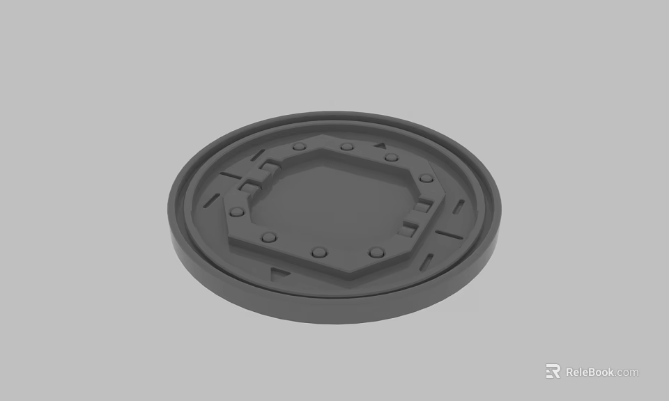 Gray Circular Mechanical Component With Octagonal Center And Holes Structure 3d model 