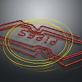 Creative Red Pipes And Yellow Circles Arrangement On Dark Background