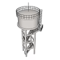 Tall Industrial Equipment With Circular Platform Spiral Staircase And Metal Railing