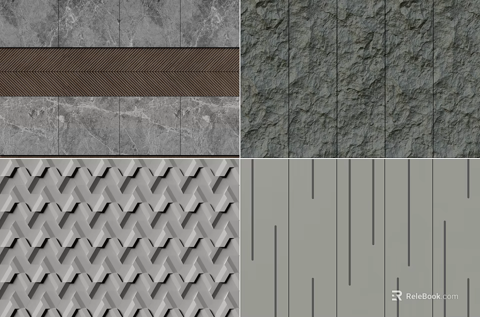 Diverse Background Wall Decor With Marble Wooden Geometric And Line Textures 3d model 