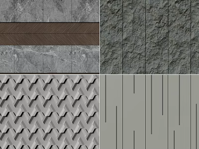 Diverse Background Wall Decor With Marble Wooden Geometric And Line Textures 3d model