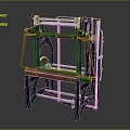 Vintage Manual Printing Press With Green Frame Wooden Base And Metal Rollers