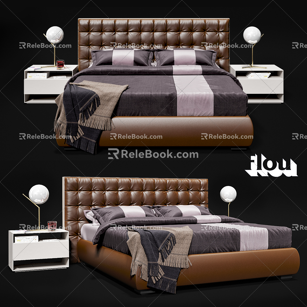 Modern Double Bed Soft Bag Double Bed 3d model