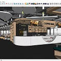 Modern Cafe Interior With Hanging Lights Bar Counter And Seating Area 3d model
