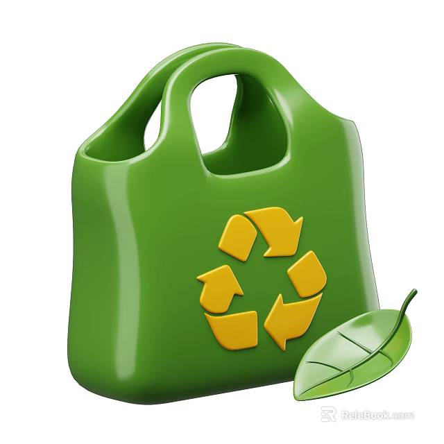 Eco Friendly Decorative Ornament Set With Green Recycling Bag Yellow Recycling Symbol And Green Leaf 3d model 