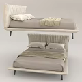 Modern Double Bed Design With Upholstered Headboard Neutral Pillows And Cozy Blanket 3d model