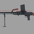 Military Machine Gun With Wooden Stock Black Barrel And Magazine Mounted On Stand