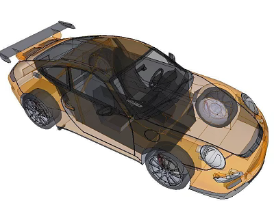 Brown Yellow Sports Car 3D Rendering With Rear Spoiler Black Roof And Interior Details 3d model