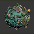Natural Scene Decorated Green Globe With Miniature Plants Small Trees And Grass