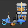 Colorful Three Wheeled Toy Vehicle With Blue White Design And Carrot Decorations