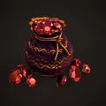 Elegant Red Gemstones In Purple Decorative Bag With Gold Patterns And Scattered Stones