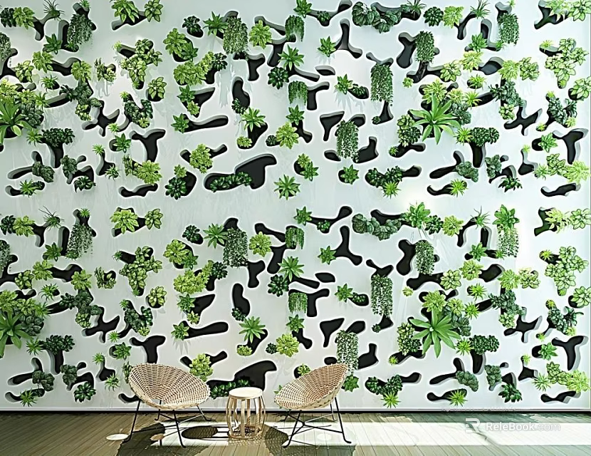 Lush Indoor Living Plant Wall Enhancing Cozy Relaxation Corner With Greenery 3d model 