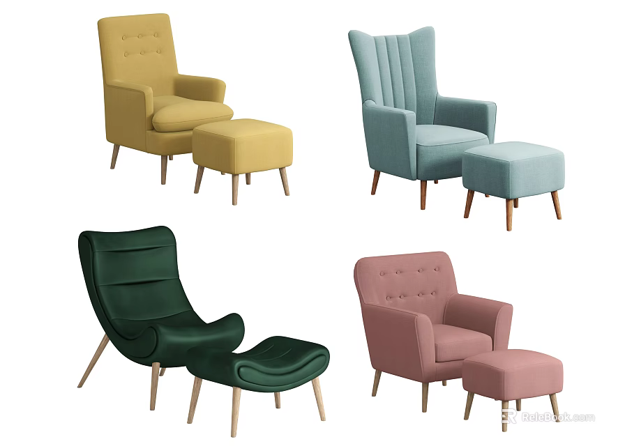 Stylish Single Sofa In Multiple Colors With Matching Ottoman And Modern Designs 3d model