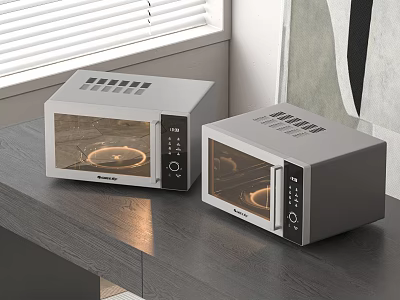 Modern Kitchen Countertop With Two Stylish Microwave Ovens For Home Use 3d model