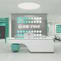Modern Eye Care Store Interior With Reception Desk And Circular Light Green White Patterns