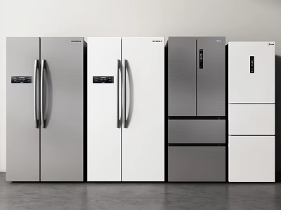 Various Modern Refrigerators and Freezers in Silver White Gray with Double Door Designs 3d model