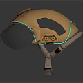 Tactical Weapon Helmet In Brown Color With Green Accents Visor And Modern Straps