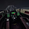 Futuristic Spaceship Cockpit Interior With Green Screens And Control Panel