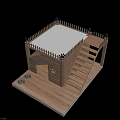 Wooden Pet House Design With Ladder Fence Paw Prints And Bowls